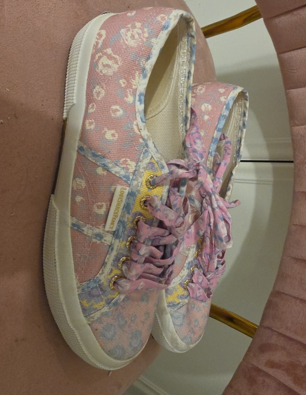 Love Shack Fancy Pink Floral Canvas Lace-Up Sneakers